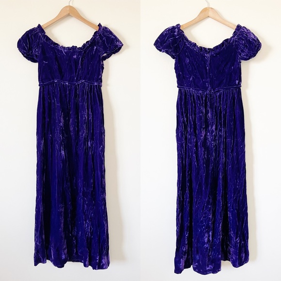Lorrie Deb San Francisco Vintage Velvet Empire Waist maxi Dress Purple - Picture 2 of 15